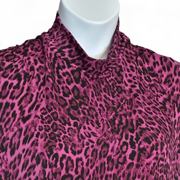 Susan Graver Liquid Knit Tunic Top 2X Berry Purple Black Animal Print Mock Neck - Picture 5 of 8